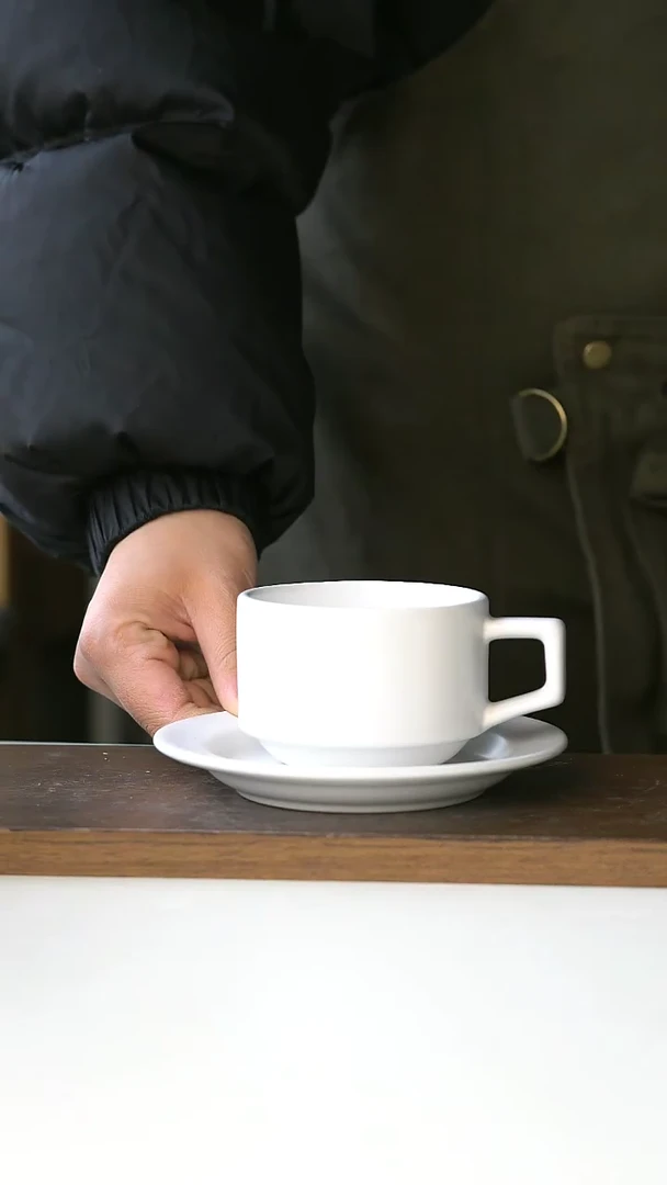 【闪购商品】陶瓷莫兰迪白咖啡杯碟套装@4-2@