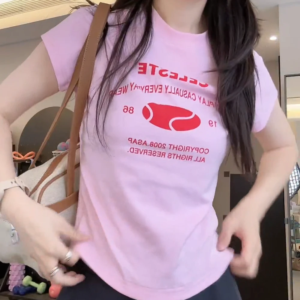 2025夏季新款时尚字母印花修身显瘦减龄百搭短袖