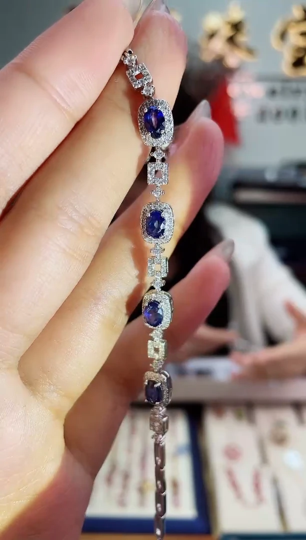 【闪购商品】蓝宝石手链银S925镶嵌手链