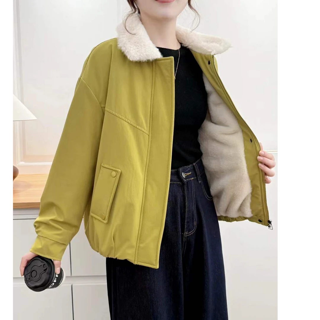 加绒加厚保暖外套女士2025冬季新款韩版百搭宽松休闲时尚毛领棉衣