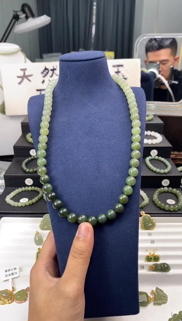 和田玉未镶嵌项链天然和田玉渐变卡10mm项链一件