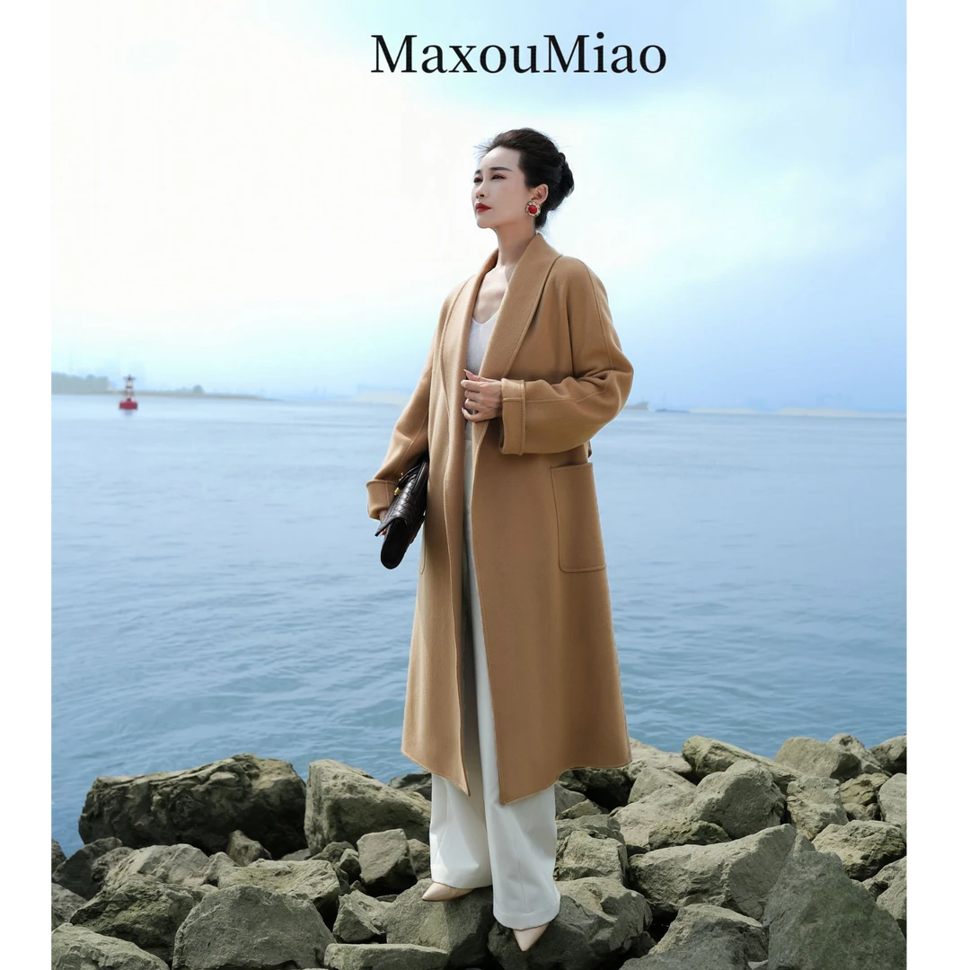 【娜姐】9797长款100%羊绒浴袍宽松休闲百搭款气质秋冬纯绒经典大衣