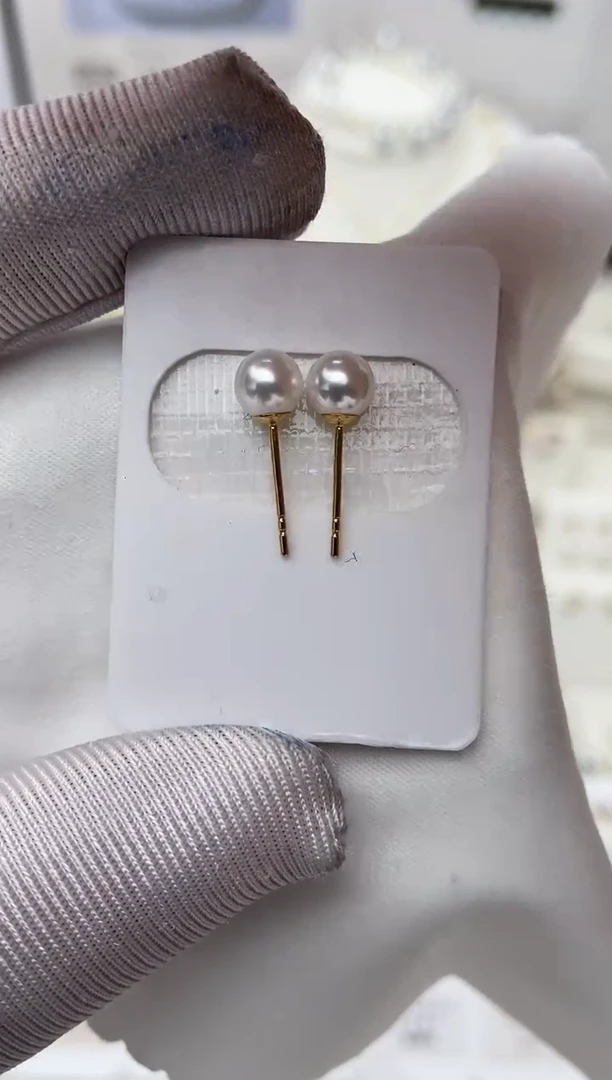 18K金镶嵌耳饰海水珍珠福利彩凛素钉5-6