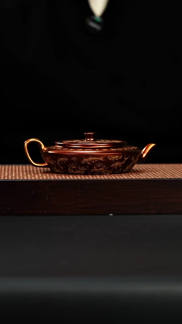 茶壶紫砂宜兴紫砂 折肩扁承壶 贝壳火焰烧