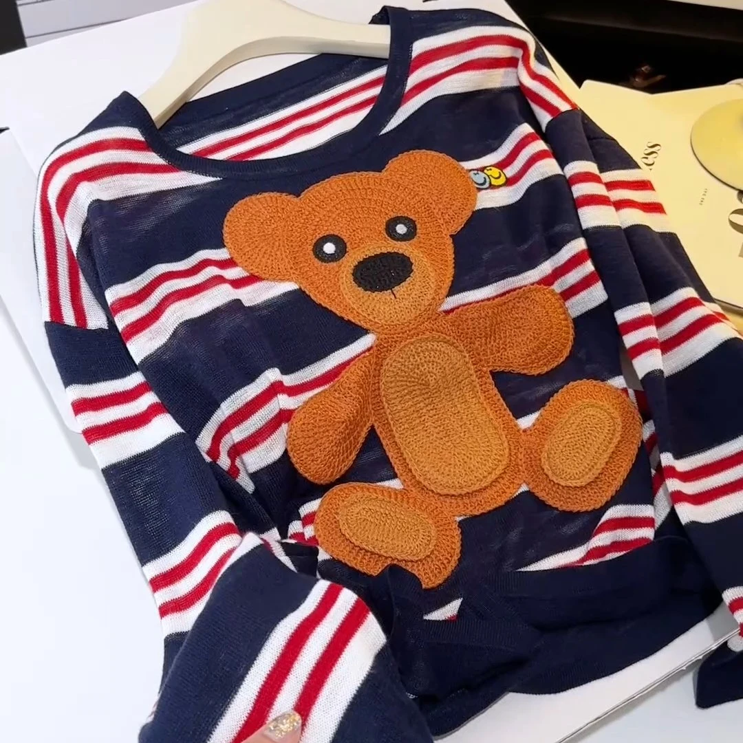 夏季大板宽松系列T恤针织小熊重工清新百搭时尚女上衣DP7576