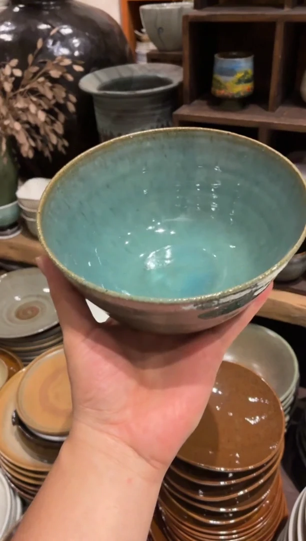 瓷片晴*932绿松石手工面碗1个