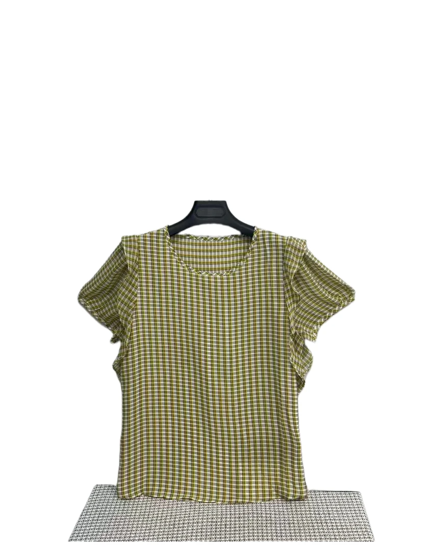 1899  格子  圆领  肩膀设计感  休闲  百搭  小衫