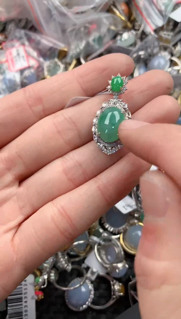 银S925镶嵌戒指翡翠666------8