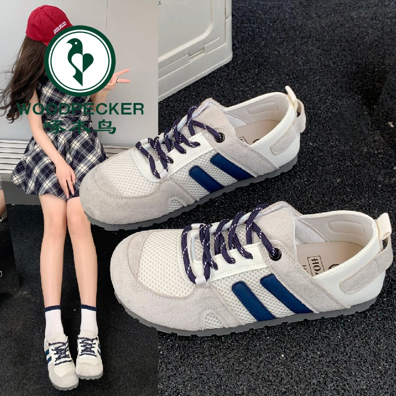 啄木鸟网面德训鞋女2025年夏季新款软底休闲阿甘鞋平底透气单鞋女
