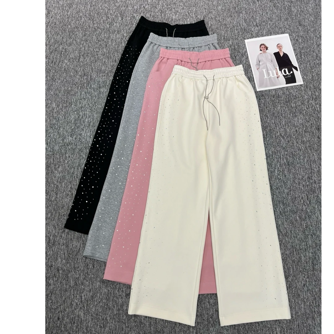 276108薄款烫钻垂感运动休闲裤