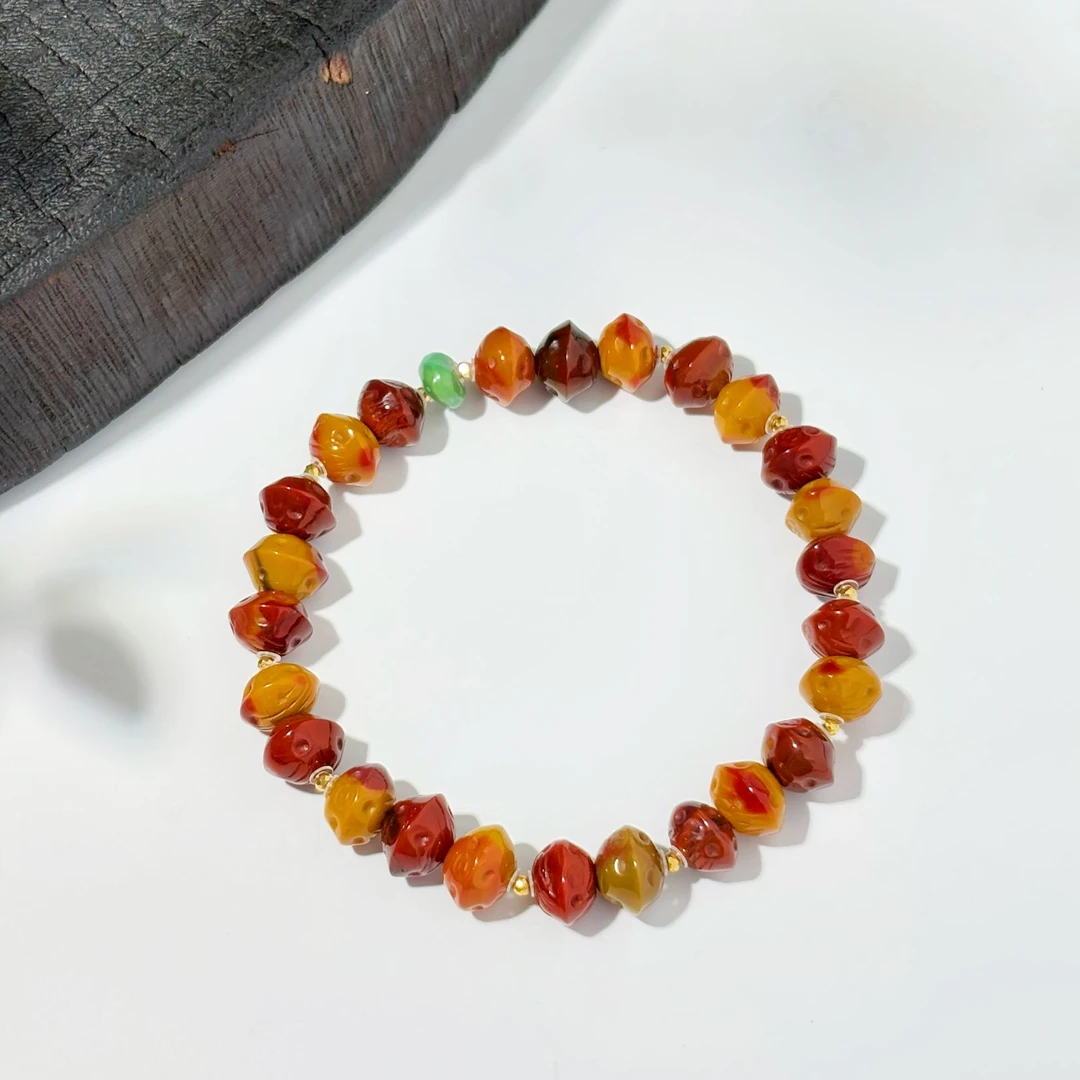 18k金原矿包浆百香籽南红手串8mm±.多样发其一