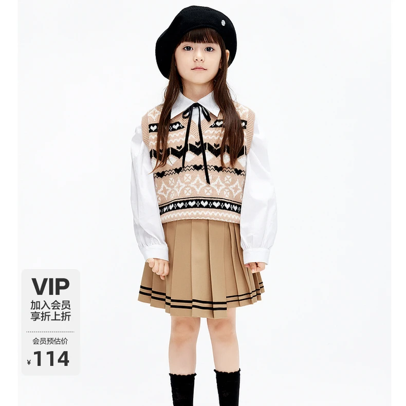 littlemoco童装春秋装男女童费尔岛毛衣新年红针背心#KBC1SWT015