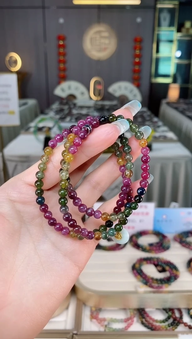 未镶嵌老矿碧玺彩虹三圈手串5mm+碧玺多样性发一条mz
