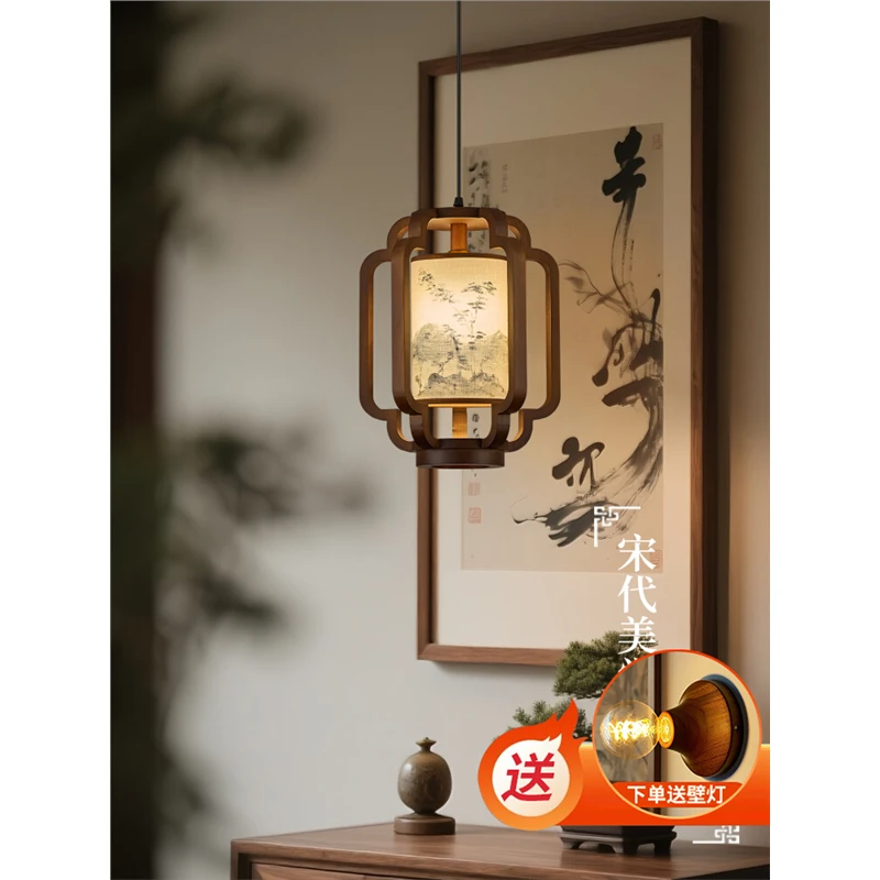新中式小吊灯中国风实木卧室餐厅禅意设计师款酒店会所床头灯具