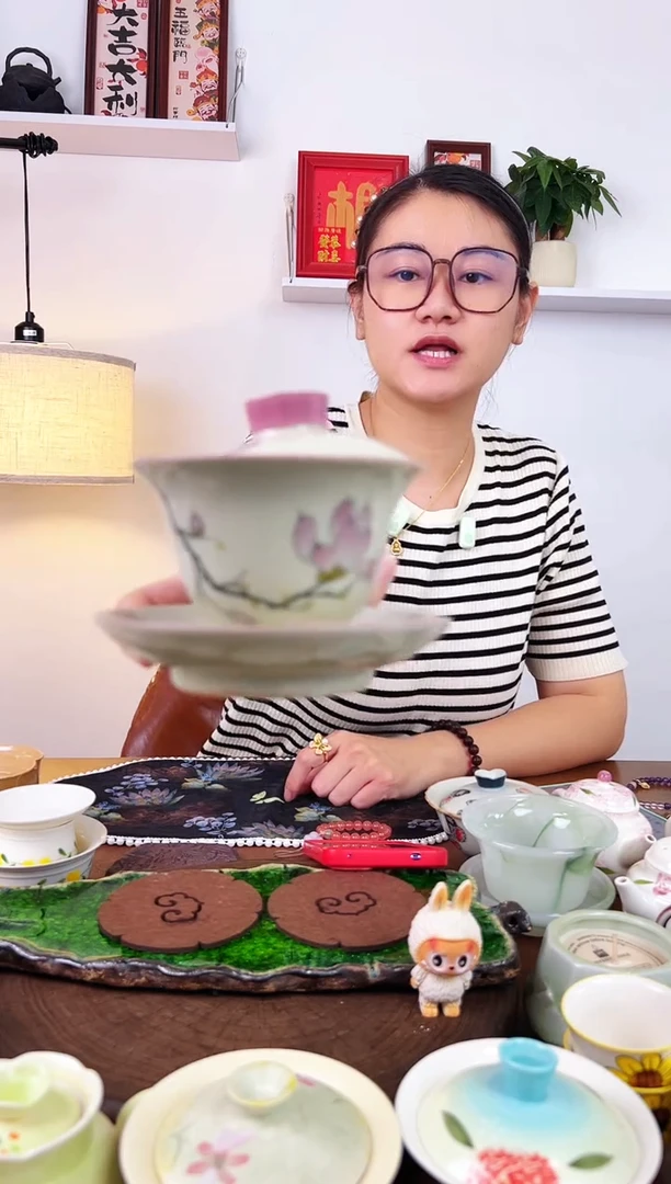 茶瓷物语陶瓷草木灰桃花盖碗
