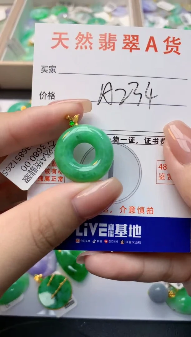 颈饰18K金镶嵌翡翠天然缅甸A货翡翠