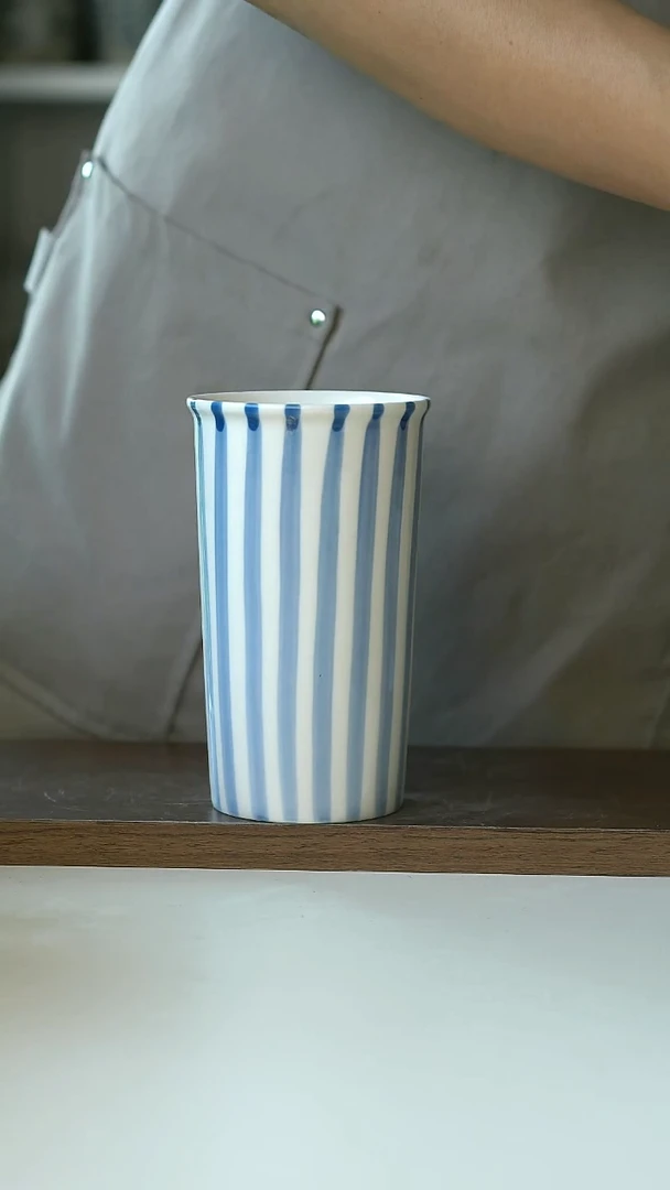 微瑕画釉淡蓝可乐杯400ml@4-2@