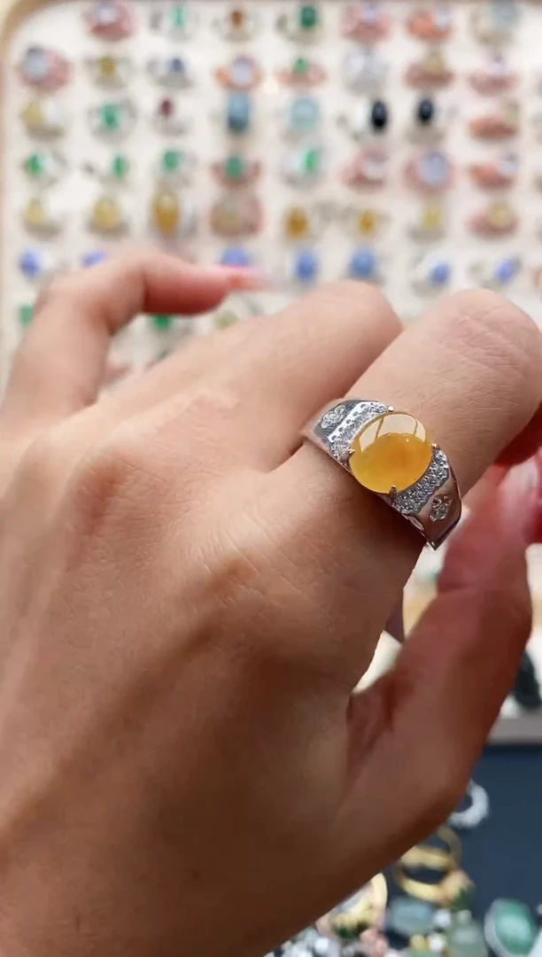 【闪购商品】翡翠戒指银S925镶嵌缅甸天然A货翡翠111 1+3