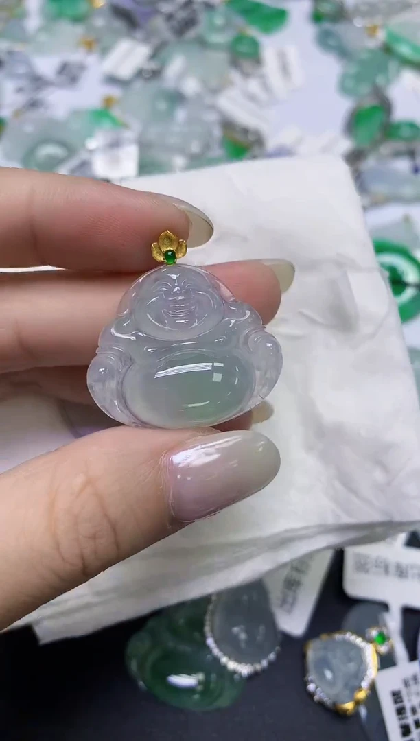 颈饰18K金镶嵌翡翠天然缅甸翡翠A货百元以上9元证书费自理