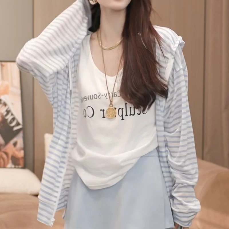 2025夏季新款百搭背心+连帽长袖慵懒风韩闲时尚薄款帽衫LK2503785