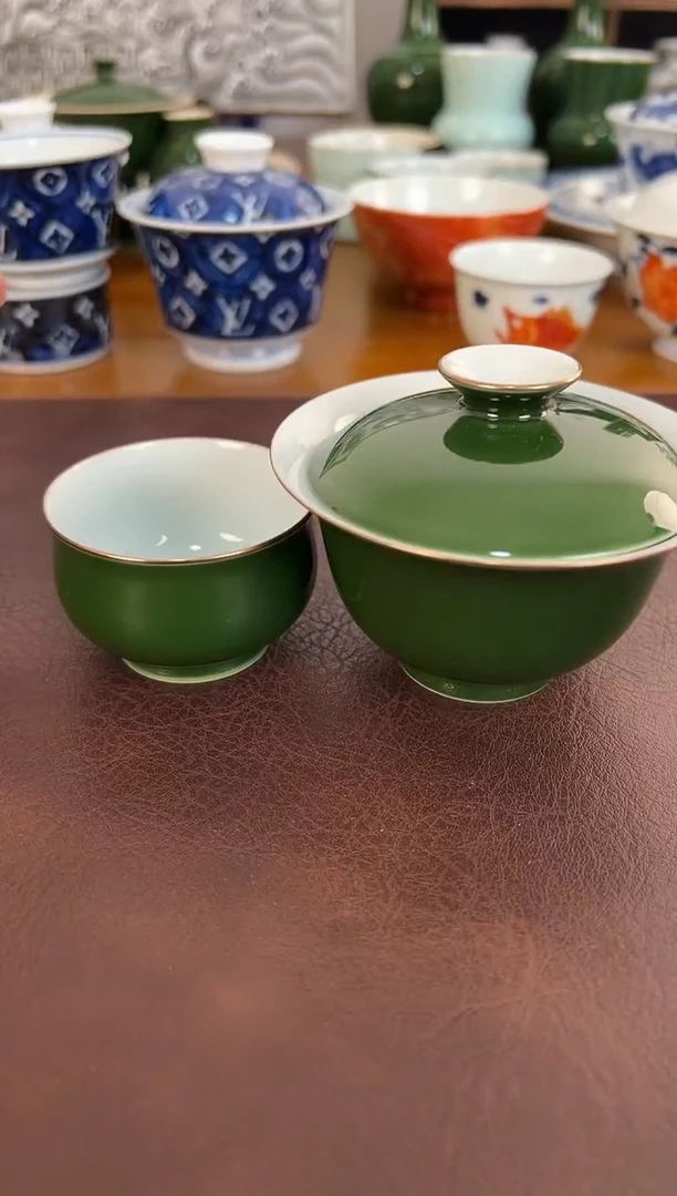 照夜白高温单色釉描金套组