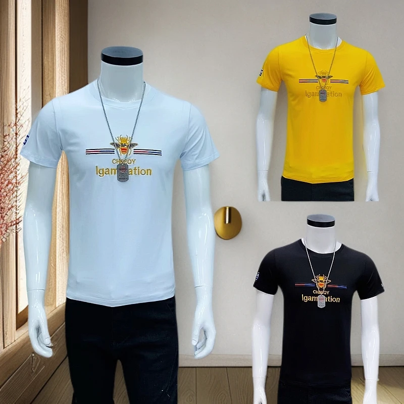 刺绣通用T恤半袖修身夏季男士圆领个性短袖潮流百搭上衣帅气