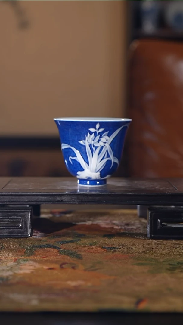 摆件初蓝舍堆白兰花铃铛杯