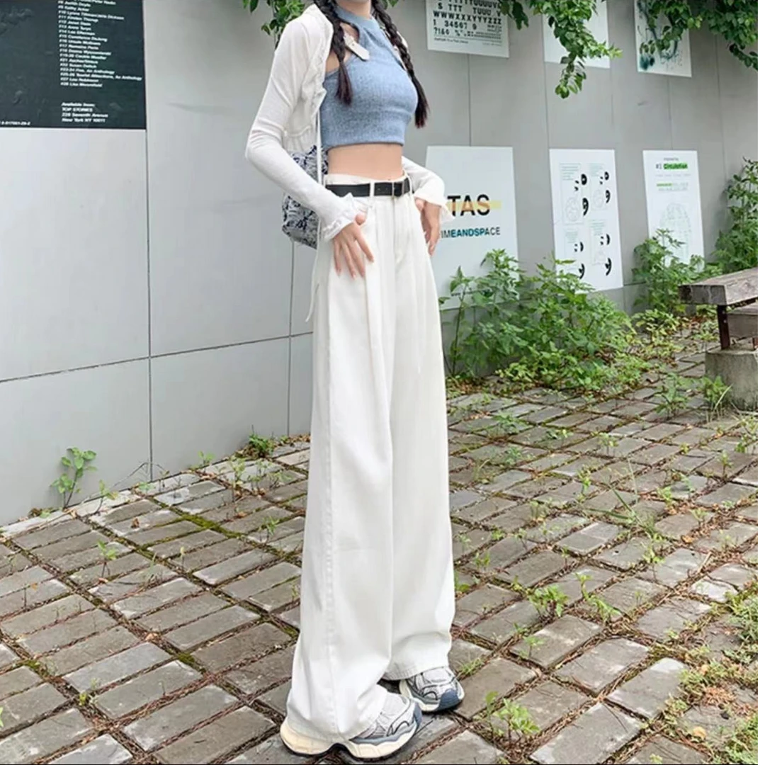 加绒加厚窄版直筒白色牛仔裤女秋冬新款高腰显瘦长裤女