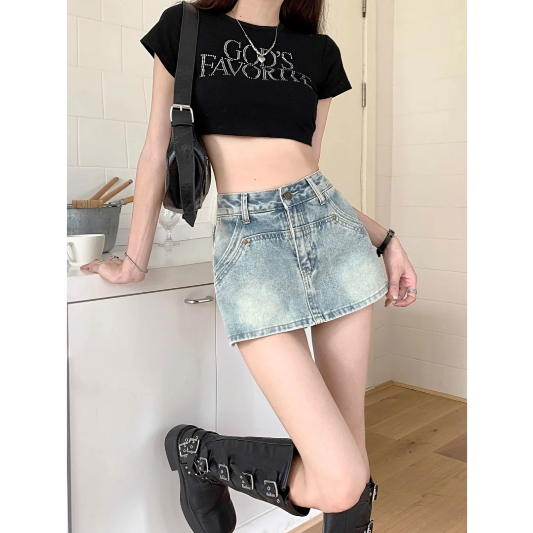 小个子牛仔半身裙女夏季辣妹包臀裙高腰显瘦A字裙防走光裙裤短裙