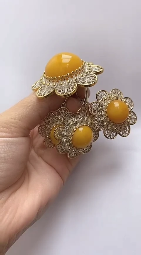 【闪购商品】琥珀裸石银S925镶嵌蜜蜡套装