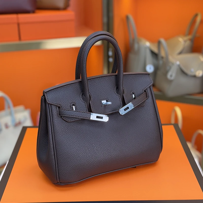 2024冬季新款荔枝纹铂金包单肩手提斜挎女士包包时尚高档百搭