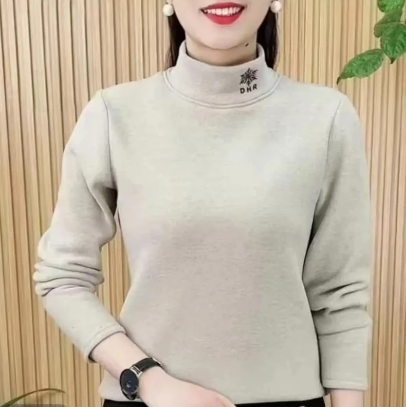 【双面徳绒】大码200斤可穿长袖秋冬打底衫女半高领上衣遮肚子保暖