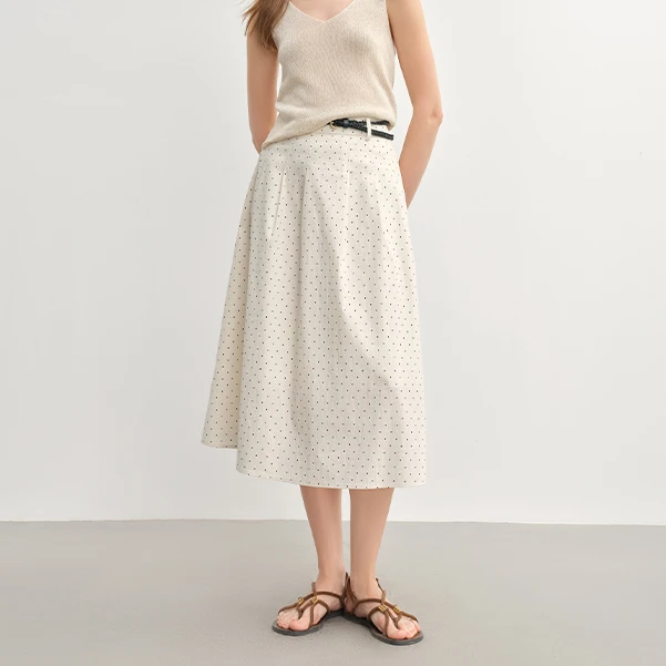 独束大码女装波点高腰半身裙夏通勤法式复古中长A字裙25DS82930