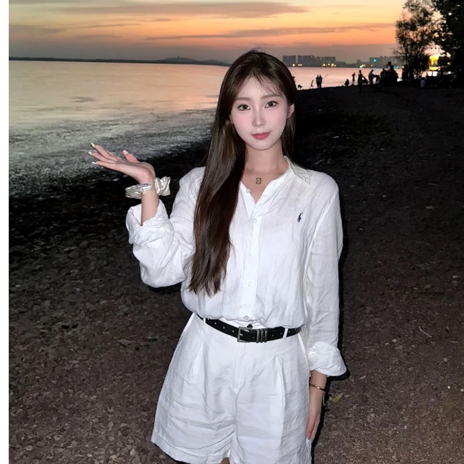 长袖常规款不起球衬衫防晒通勤刺绣衬衣极简风衬衫袖显瘦显白气质