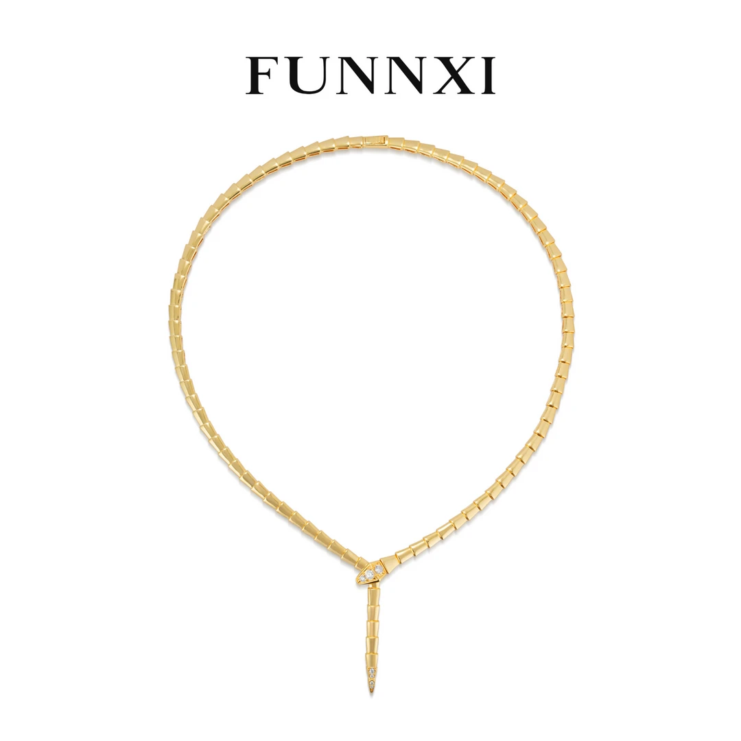 FUNNXI 铜合金合成锆石项链 【生生不已】镶钻蛇头蛇形项链
