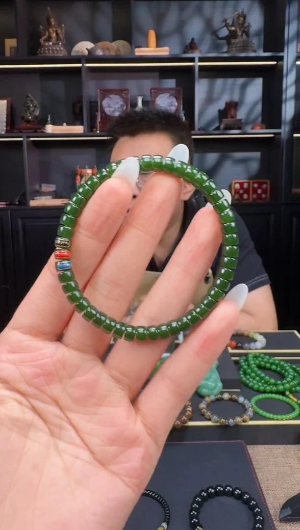 和田玉未镶嵌颈饰6mm碧玉药片手串 藏物系列