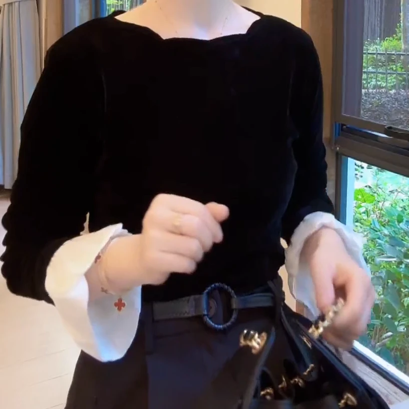 早秋高端丝绒长袖t恤内搭打底衫女C6050