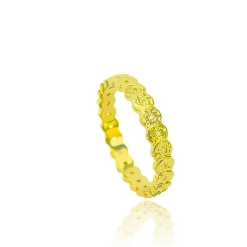 铜合金戒指 铜合金戒指 卡3八方钱多多来财铜钱戒指金色素圈指环