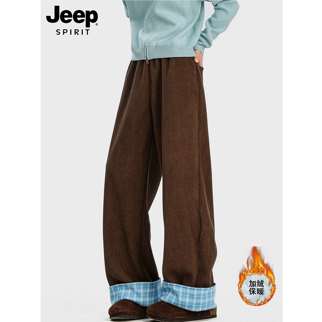 JEEPSPIRIT美式复古加绒休闲裤男女冬季加男商务男士加绒加厚裤子