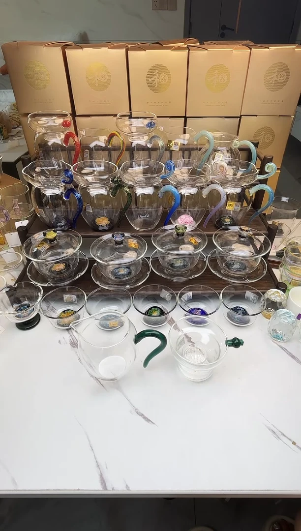 手工艺品玻璃大*。禾器 怡然茶海墨绿＋奉珠茶漏墨绿 普通盒