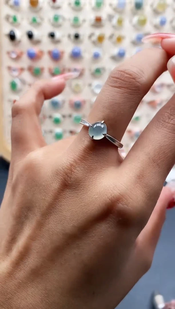 【闪购商品】翡翠戒指银S925镶嵌缅甸天然A货翡翠555 4+2