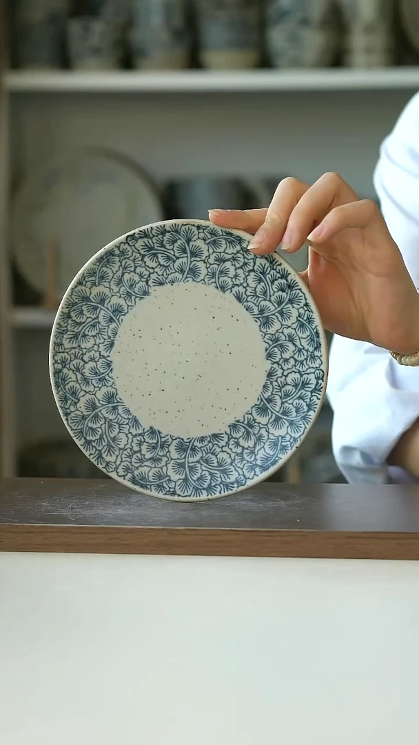 粗陶手绘银杏甜品盘16cm@4-2@