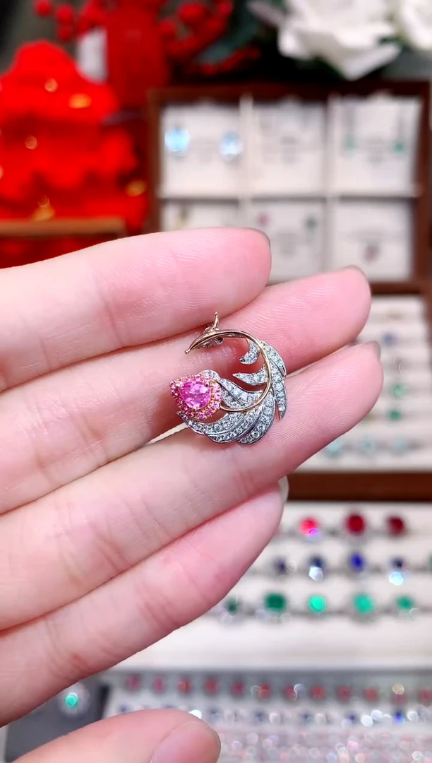 彩色蓝宝石吊坠18K金镶嵌0.35ct/天然宝石/七天无理由