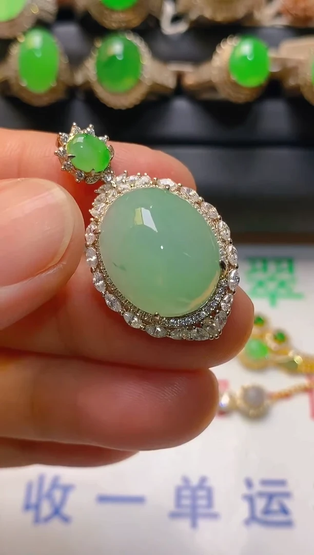 【闪购商品】翡翠耳饰银S925镶嵌天然A货翡翠1