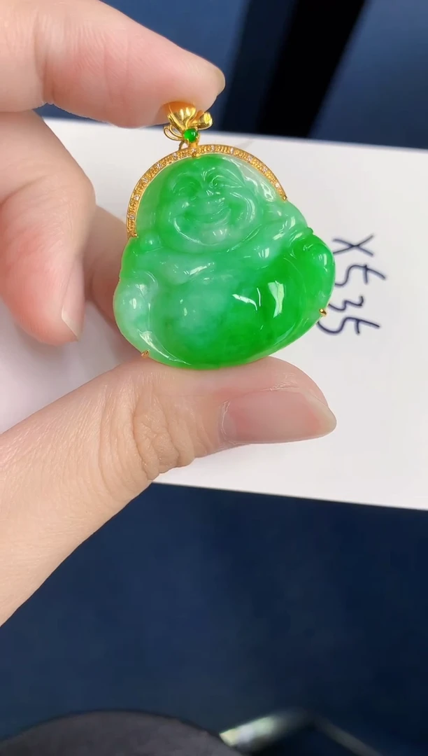 颈饰18K金镶嵌翡翠天然翡翠缅甸A货
