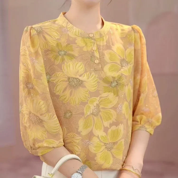 雪纺衬衫女2025新款夏季个性百搭轻奢高级感妈妈减龄洋气小衫上衣