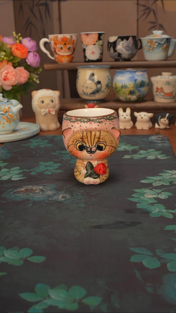 菜老头  蝴蝶猫猫手握杯