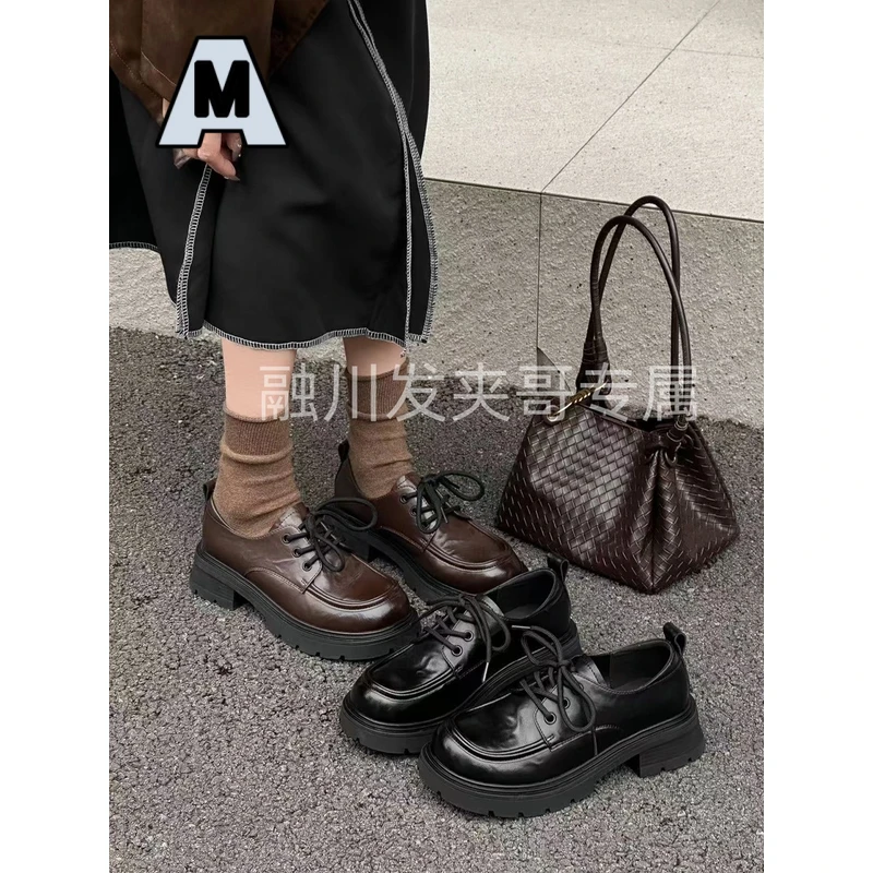 （米勒）2025新款英伦风小皮鞋增高厚底防滑单鞋乐福鞋女9039