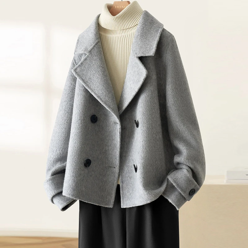 商场同款西装短款慵懒茧型呢大衣翻领加厚秋冬呢大衣冬季毛呢外套