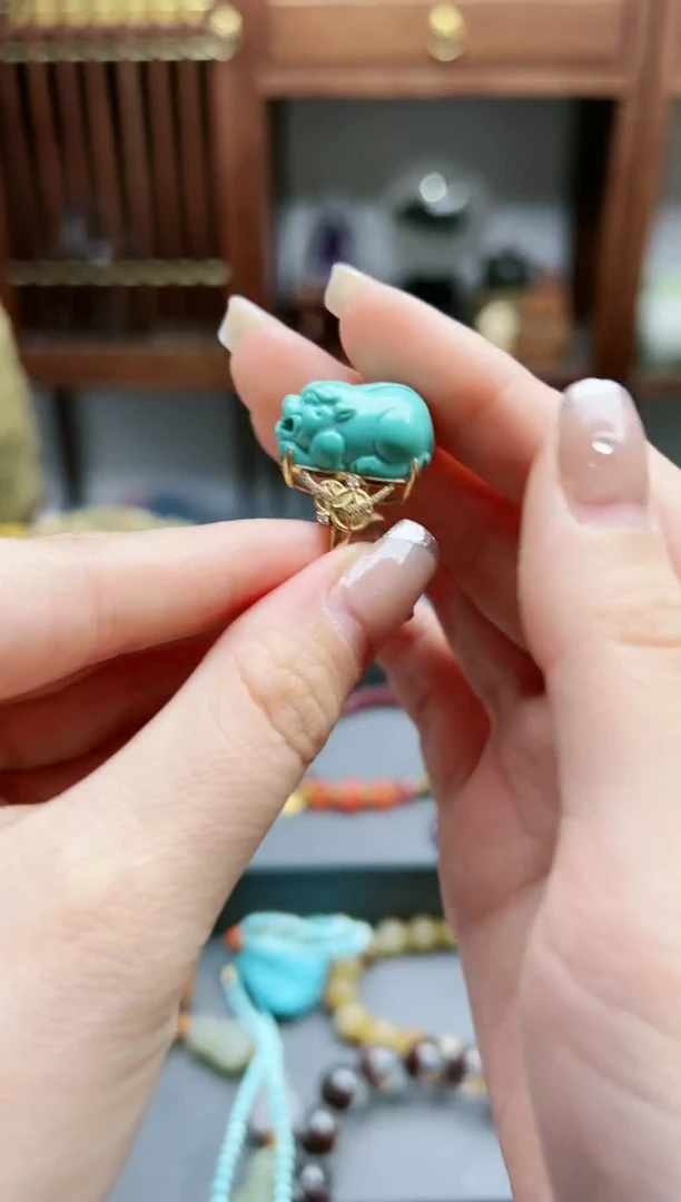 【闪购商品】绿松石戒指18K金镶嵌18k金松石貔貅戒指*1 WY
